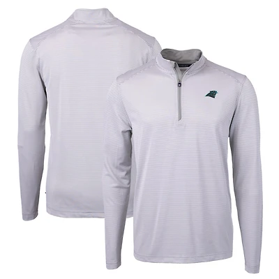 Pull-over zippé recyclé à micro-rayures et piqué écologique pour homme, gris/blanc, des Carolina Panthers, Cutter & Buck