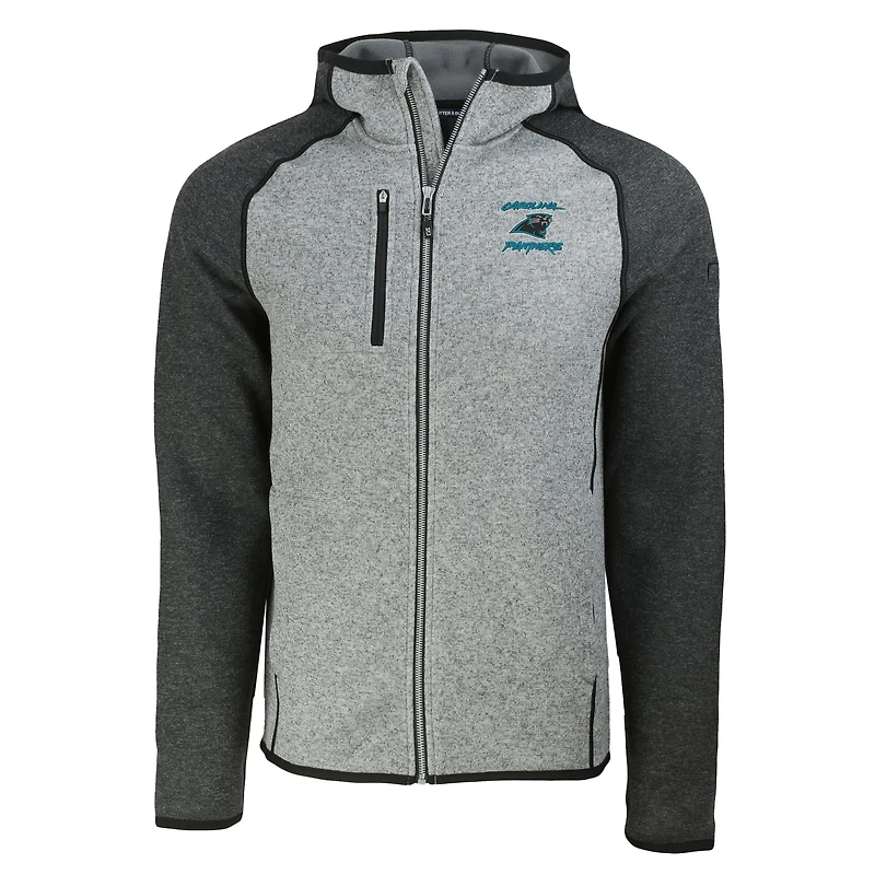Veste à capuche raglan entièrement zippée pour homme, gris chiné, Cutter & Buck, Carolina Panthers Mainsail