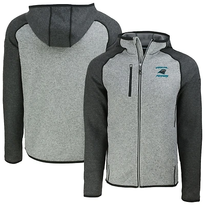 Veste à capuche raglan entièrement zippée pour homme, gris chiné, Cutter & Buck, Carolina Panthers Mainsail