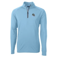 Pull-over bleu clair à fermeture éclair quart de tour pour homme, modèle Cutter & Buck, avec casque des Carolina Panthers, en tricot extensible et recyclé.