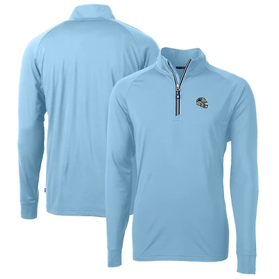 Pull-over bleu clair à fermeture éclair quart de tour pour homme, modèle Cutter & Buck, avec casque des Carolina Panthers, en tricot extensible et recyclé.