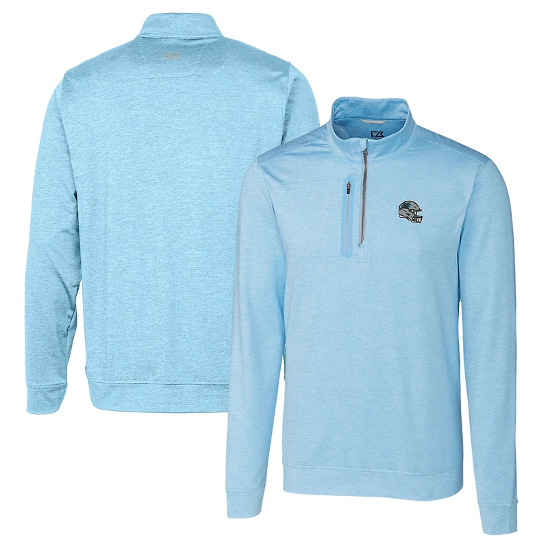 Pull-over bleu clair à fermeture éclair quart de tour pour homme, modèle Stealth Heathered, des Carolina Panthers, Cutter & Buck