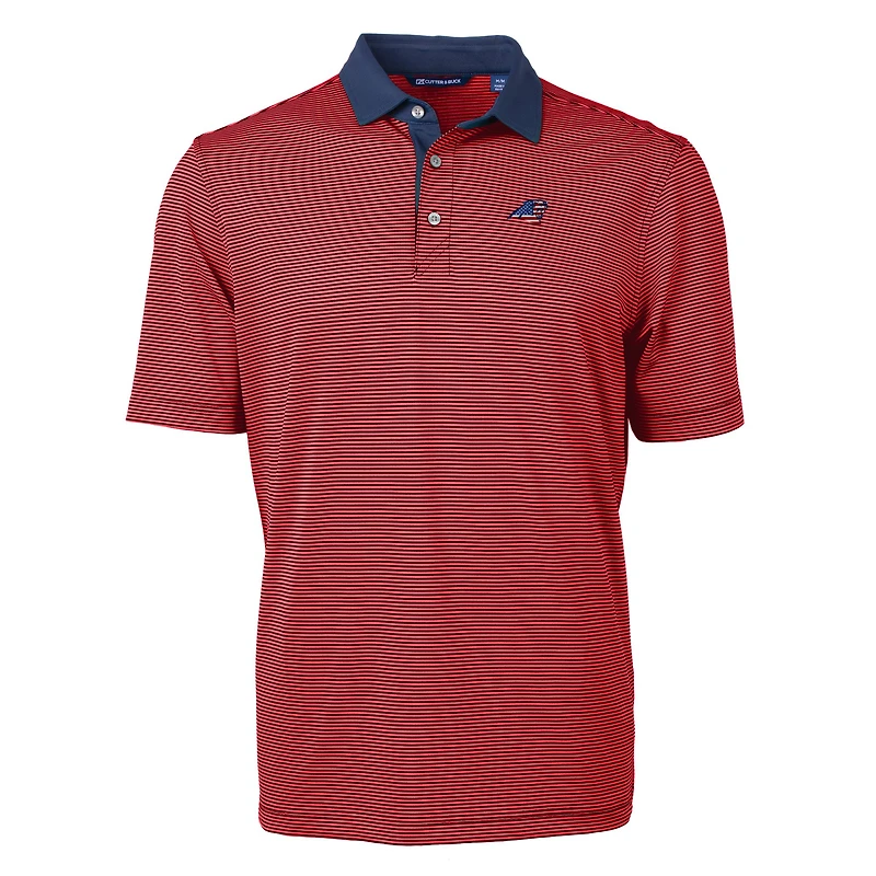 Polo recyclé à micro-rayures Virtue Eco Pique pour homme, couleur rouge/bleu marine, des Carolina Panthers, de coupe et taille grande