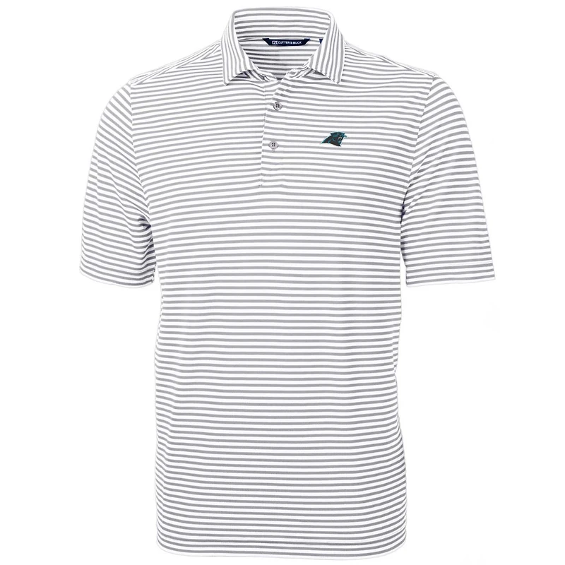 Men's Cutter & Buck White Carolina Panthers Big Tall Virtue Eco Pique Stripe Recycled Polo
