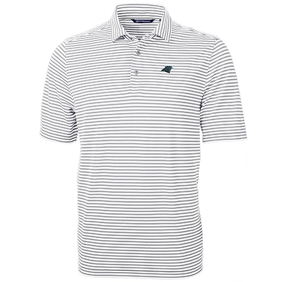 Men's Cutter & Buck White Carolina Panthers Big Tall Virtue Eco Pique Stripe Recycled Polo