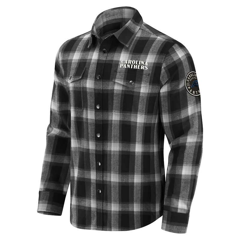 Men's Darius Rucker Collection by Fanatics Black Carolina Panthers Flannel Plaid Full-Snap Shirt