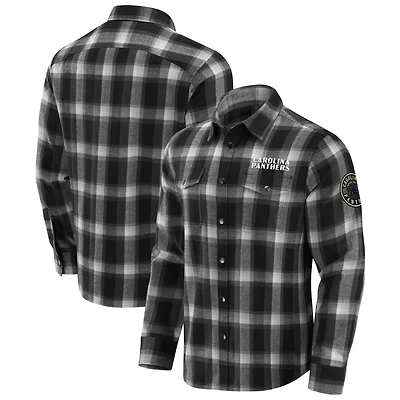Men's Darius Rucker Collection by Fanatics Black Carolina Panthers Flannel Plaid Full-Snap Shirt