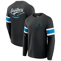 T-shirt Henley à manches longues raglan en tricot gaufré noir pour homme de la collection Darius Rucker par Fanatics des Carolina Panthers