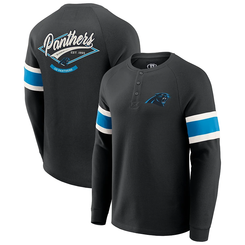 T-shirt Henley à manches longues raglan en tricot gaufré noir pour homme de la collection Darius Rucker par Fanatics des Carolina Panthers