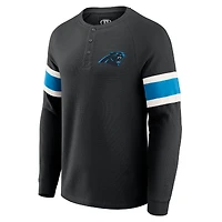 T-shirt Henley à manches longues raglan en tricot gaufré noir pour homme de la collection Darius Rucker par Fanatics des Carolina Panthers