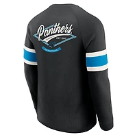 T-shirt Henley à manches longues raglan en tricot gaufré noir pour homme de la collection Darius Rucker par Fanatics des Carolina Panthers