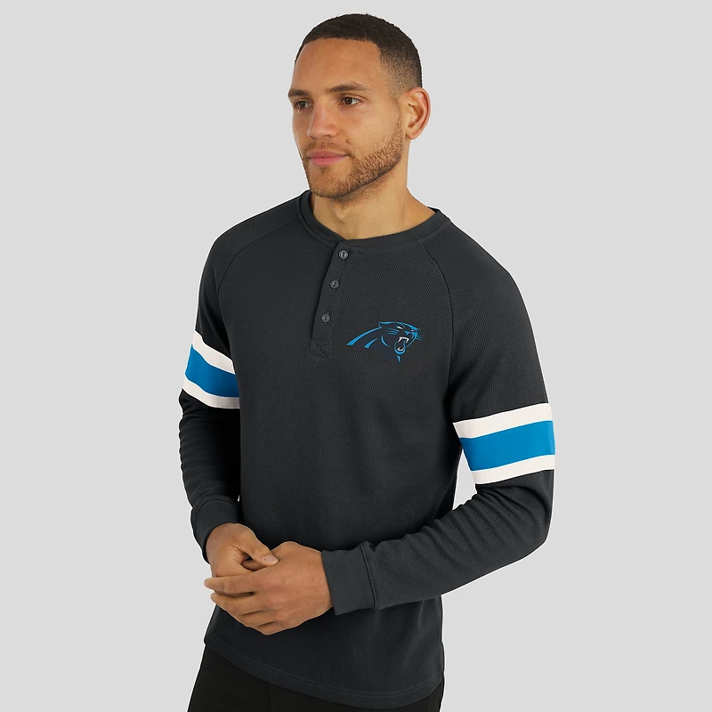 T-shirt Henley à manches longues raglan en tricot gaufré noir pour homme de la collection Darius Rucker par Fanatics des Carolina Panthers