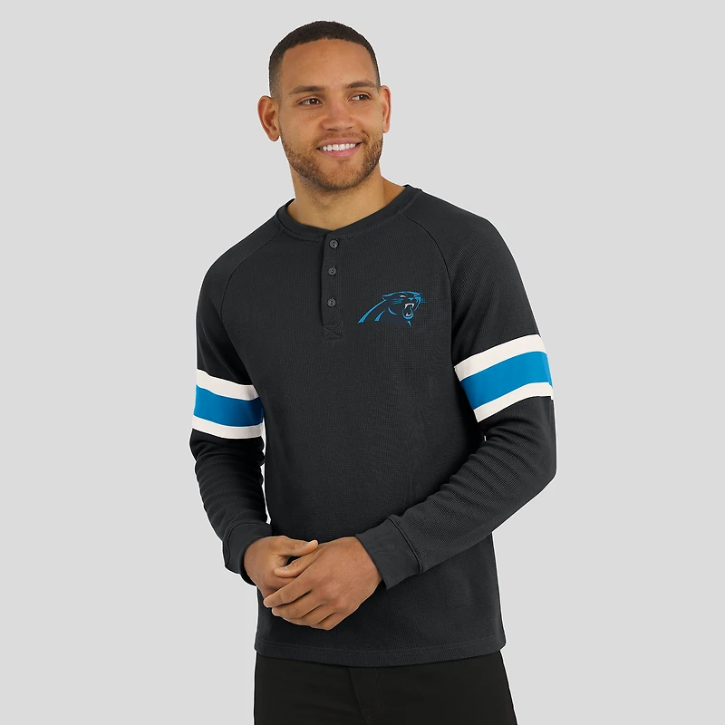 T-shirt Henley à manches longues raglan en tricot gaufré noir pour homme de la collection Darius Rucker par Fanatics des Carolina Panthers