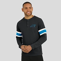 T-shirt Henley à manches longues raglan en tricot gaufré noir pour homme de la collection Darius Rucker par Fanatics des Carolina Panthers