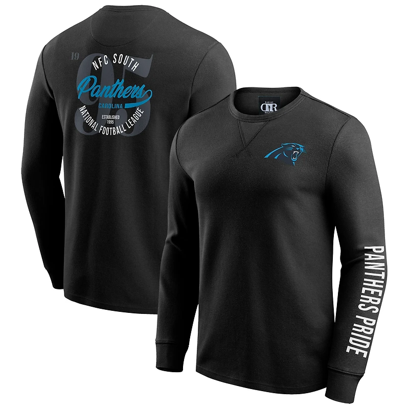 T-shirt à manches longues en tricot gaufré délavé noir Carolina Panthers de la collection Darius Rucker par Fanatics pour hommes