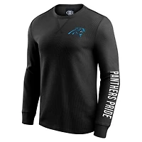 T-shirt à manches longues en tricot gaufré délavé noir Carolina Panthers de la collection Darius Rucker par Fanatics pour hommes