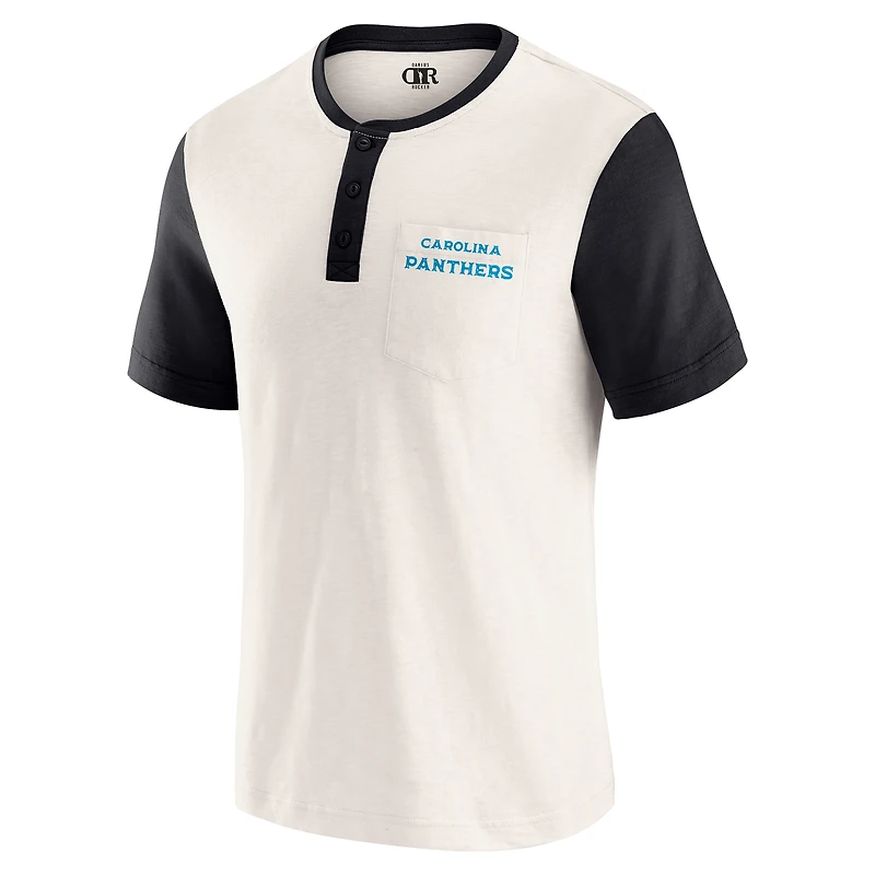 T-shirt Henley Colorblock flammé à poche crème Carolina Panthers pour homme de la collection Darius Rucker par Fanatics