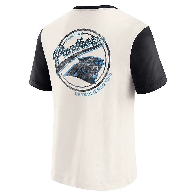 T-shirt Henley Colorblock flammé à poche crème Carolina Panthers pour homme de la collection Darius Rucker par Fanatics