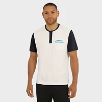 Men's Darius Rucker Collection by Fanatics Cream Carolina Panthers Henley Colorblock Slub Pocket T-Shirt