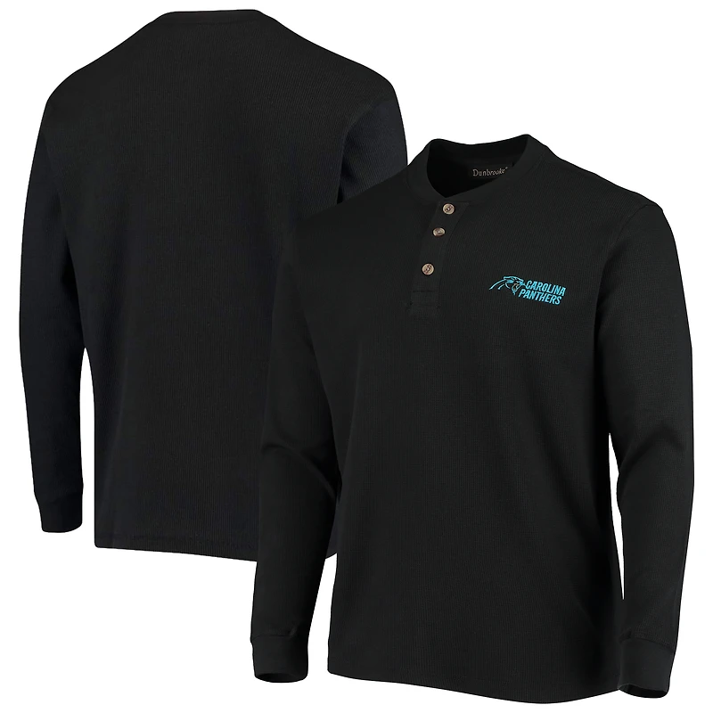 T-shirt à manches longues avec logo Maverick Thermique Henley pour homme, Dunbrooke, noir Carolina Panthers