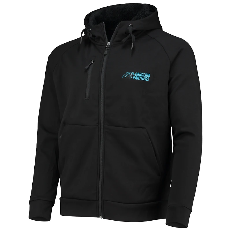 Chandail à capuchon raglan trois mélanges entièrement zippé Carolina Panthers Shag pour hommes Dunbrooke, noir