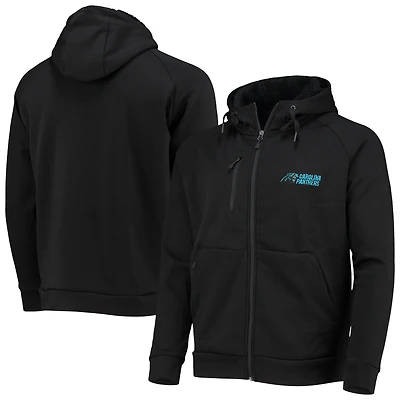 Chandail à capuchon raglan trois mélanges entièrement zippé Carolina Panthers Shag pour hommes Dunbrooke, noir