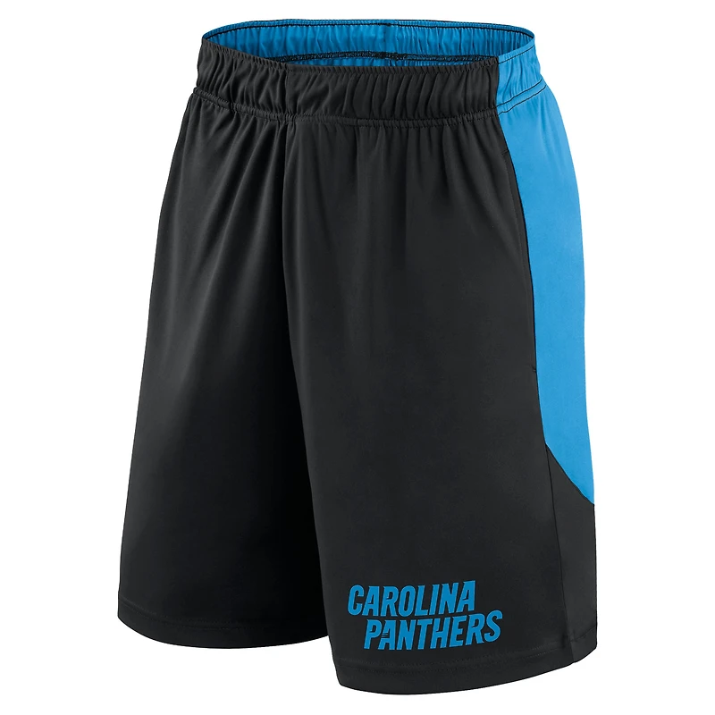 Short de lancement Fanatics noir/bleu pour homme des Carolina Panthers