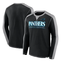 T-shirt à manches longues Fanatics noir/gris pour homme, motif Carolina Panthers, Behind the Line