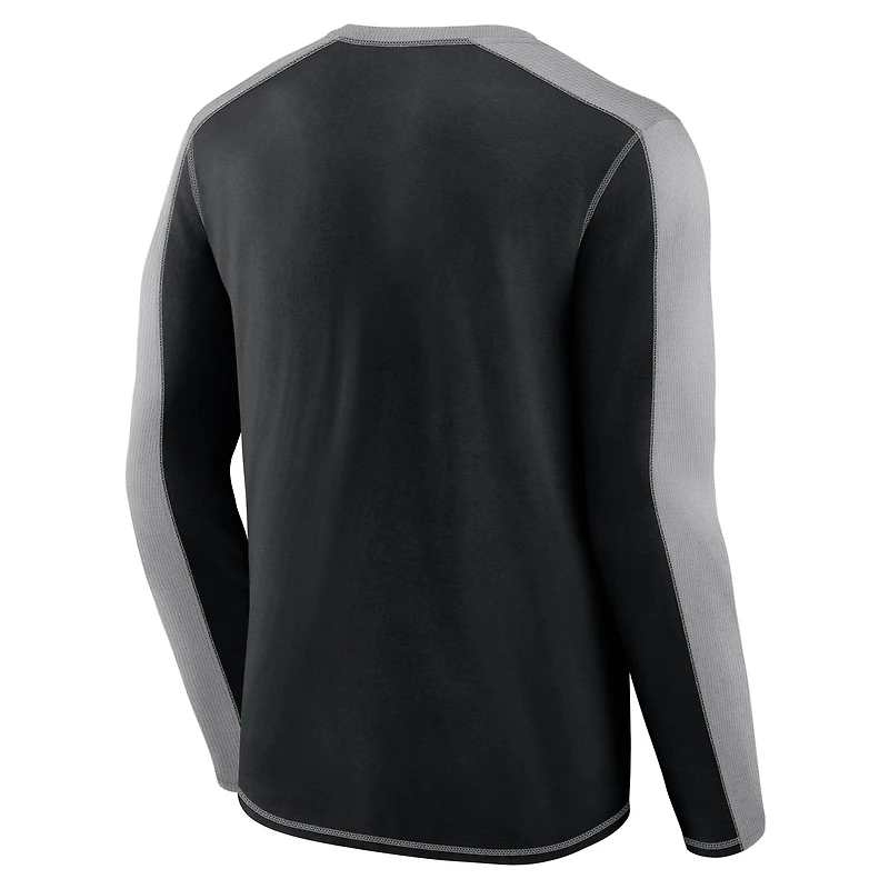 T-shirt à manches longues Fanatics noir/gris pour homme, motif Carolina Panthers, Behind the Line