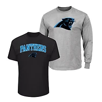 Lot de 2 t-shirts Fanatics pour hommes, noir/gris chiné, taille grande et grande, Carolina Panthers