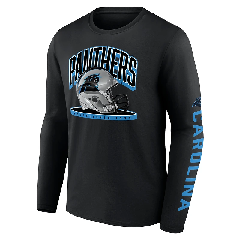 T-shirt à manches longues Fanatics pour hommes avec plateforme de casque des Carolina Panthers noir