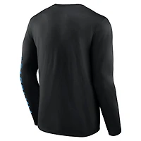T-shirt à manches longues Fanatics pour hommes avec plateforme de casque des Carolina Panthers noir