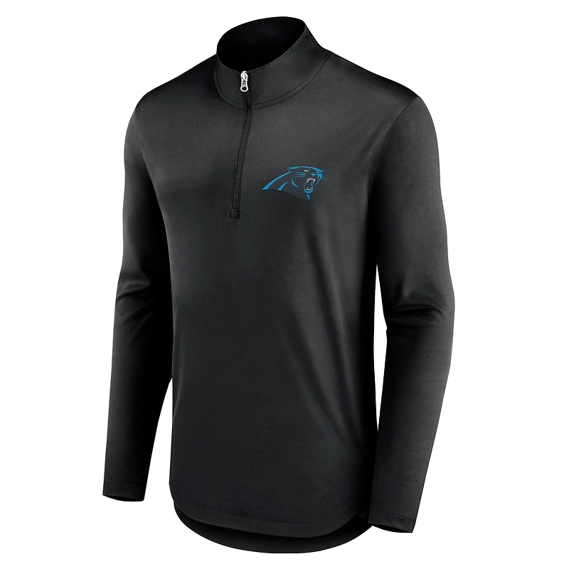 Haut à quart de zip Quarterback Fanatics Black Carolina Panthers pour hommes