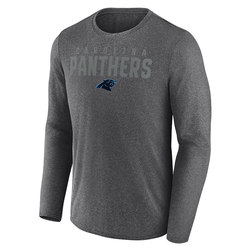 T-shirt à manches longues latéral Blackout pour homme Fanatics Heather Charcoal Carolina Panthers