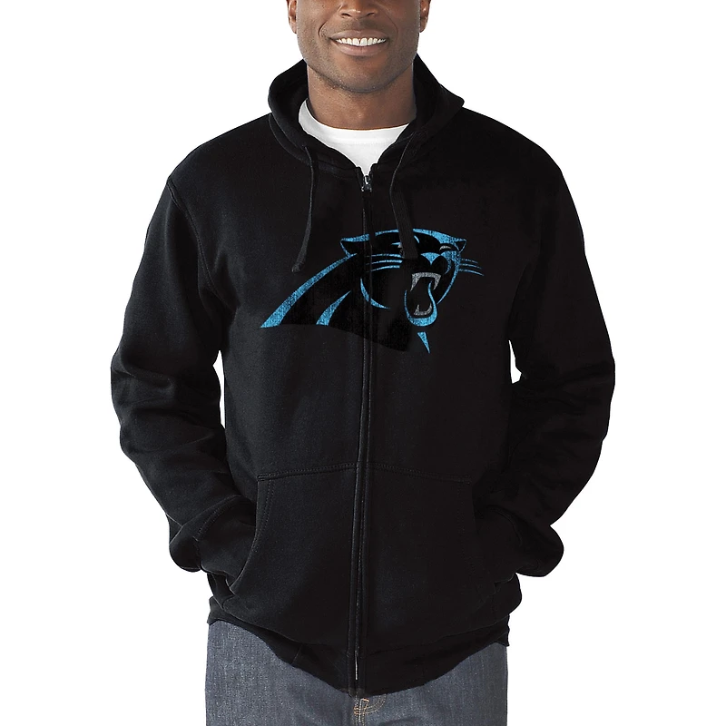 Sweat à capuche entièrement zippé avec logo principal des Panthers de la Caroline noirs G-III Sports by Carl Banks pour homme