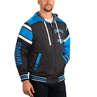 G-III Sports by Carl Banks pour homme Gris/Noir Carolina Panthers Extreme Full Back Sweat à capuche réversible Full-Zip Jacket