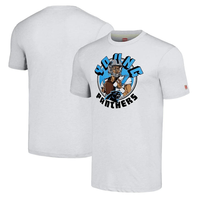 T-shirt à trois mélanges pour hommes, hommage Bryce Young Heathered Ash Carolina Panthers, joueur de caricature