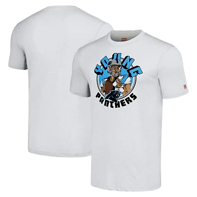 T-shirt à trois mélanges pour hommes, hommage Bryce Young Heathered Ash Carolina Panthers, joueur de caricature