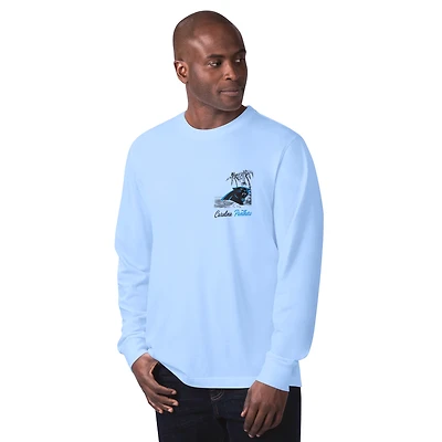 T-shirt à manches longues bleu clair Margaritaville pour homme, motif Carolina Panthers, « It's Five O'Clock Somewhere »