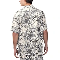 Men's Margaritaville Tan Carolina Panthers Sand Washed Monstera Print Party Button-Up Shirt