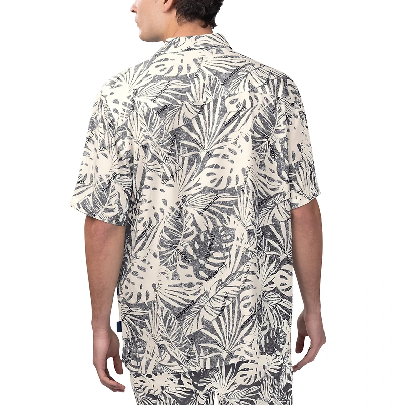 Men's Margaritaville Tan Carolina Panthers Sand Washed Monstera Print Party Button-Up Shirt