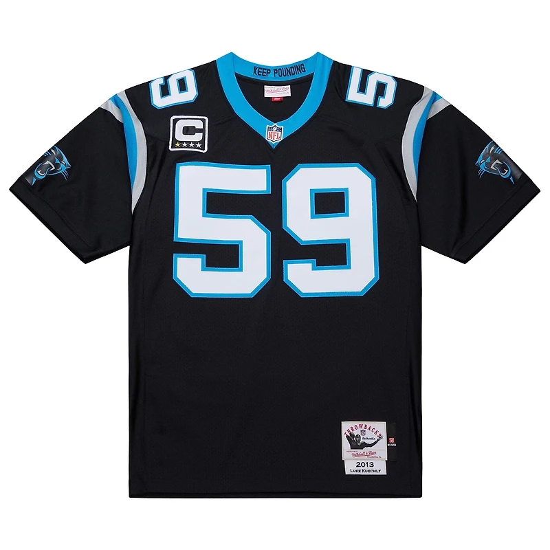Maillot de joueur retraité authentique Mitchell & Ness Luke Kuechly noir des Carolina Panthers 2013