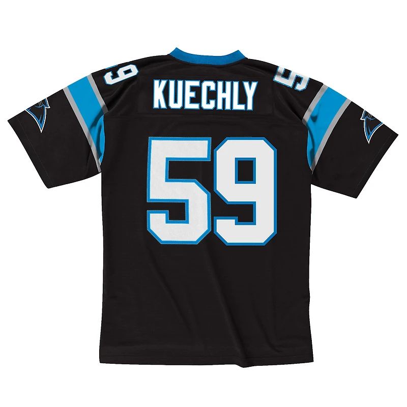 Maillot réplique rétro Mitchell & Ness Luke Kuechly noir des Panthers de la Caroline 2013 pour homme