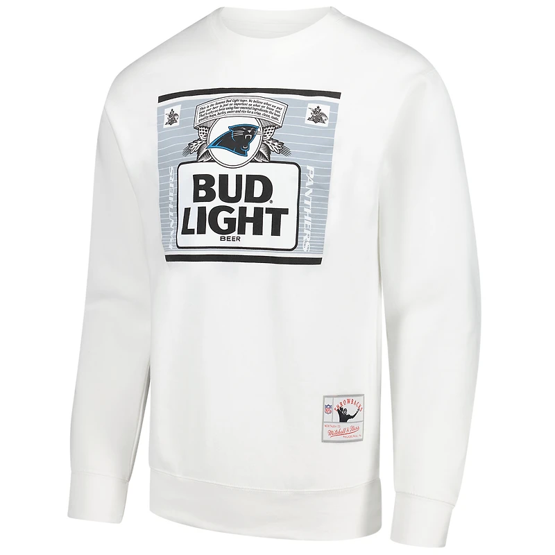 Men's Mitchell & Ness x Bud Light White Carolina Panthers The Crest Pullover Sweatshirt