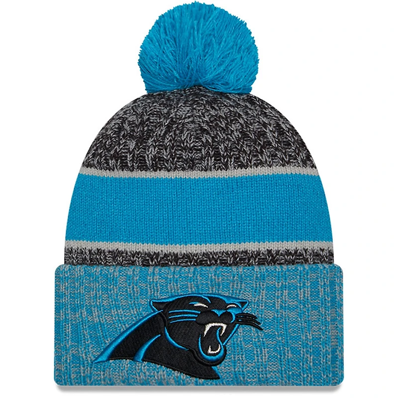 Bonnet en tricot à pompon à revers Sideline Sport New Era pour hommes, noir/bleu, Carolina Panthers 2023