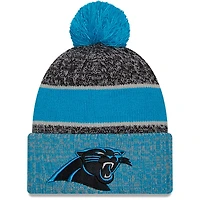 Bonnet en tricot à pompon à revers Sideline Sport New Era pour hommes, noir/bleu, Carolina Panthers 2023