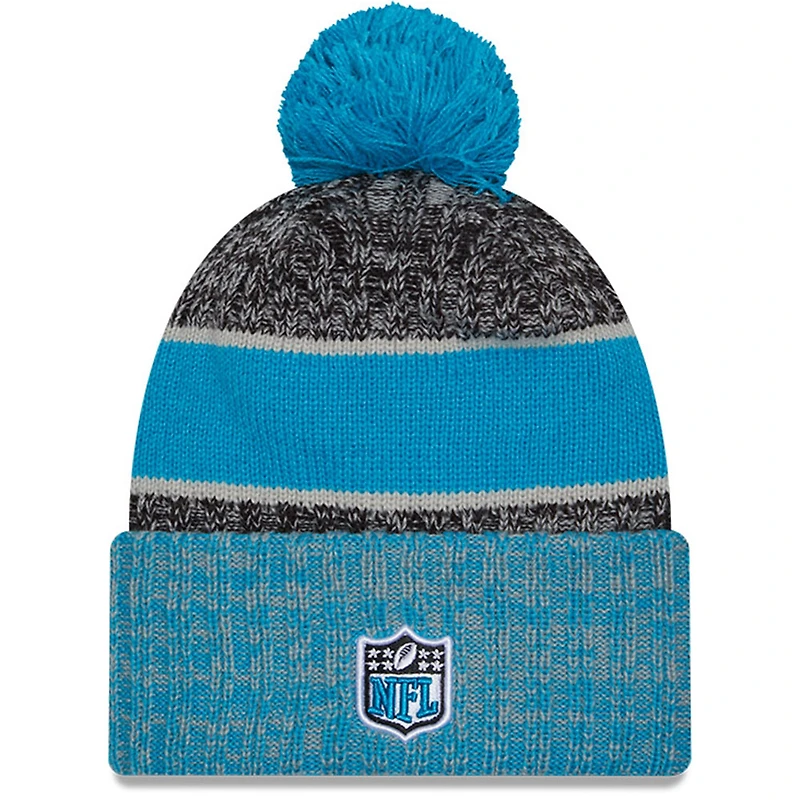 Bonnet en tricot à pompon à revers Sideline Sport New Era pour hommes, noir/bleu, Carolina Panthers 2023