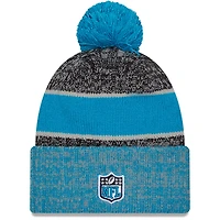 Bonnet en tricot à pompon à revers Sideline Sport New Era pour hommes, noir/bleu, Carolina Panthers 2023