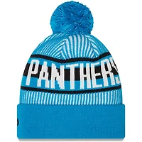 Bonnet en tricot rayé à revers et pompon New Era pour hommes, bleu, Carolina Panthers