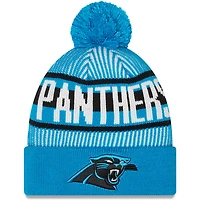 Bonnet en tricot rayé à revers et pompon New Era pour hommes, bleu, Carolina Panthers